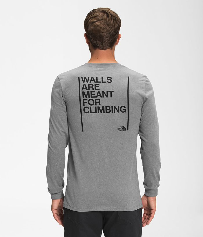 The North Face T-Shirts Heren Lange Mouw Walls LDXK83620 - Grijs